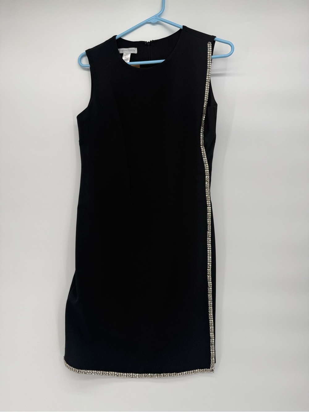 London Times Black Mini Dress with Rhinestone Trim